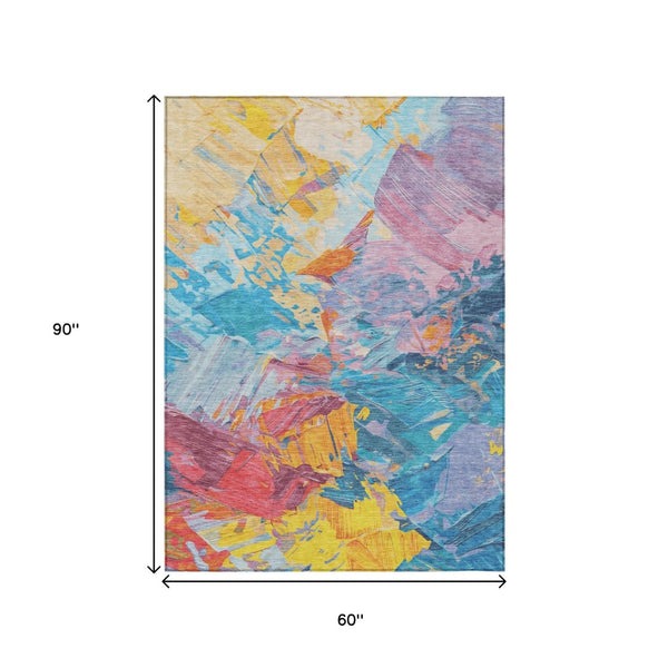 HomeRoots 5' Vibrant Abstract Area Rug – Modern Washable Indoor/Outdoor Design for High-Traffic Spaces 5' X 8' 618533