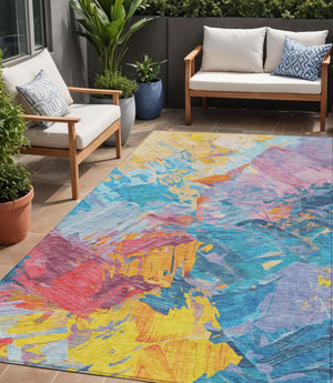 HomeRoots 5' Vibrant Abstract Area Rug – Modern Washable Indoor/Outdoor Design for High-Traffic Spaces 5' X 8' 618533