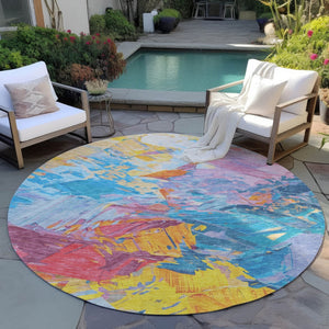 HomeRoots 5' Vibrant Abstract Area Rug – Modern Washable Indoor/Outdoor Design for High-Traffic Spaces 8' Round 618534