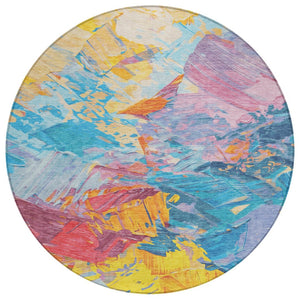 HomeRoots 5' Vibrant Abstract Area Rug – Modern Washable Indoor/Outdoor Design for High-Traffic Spaces 8' Round 618534