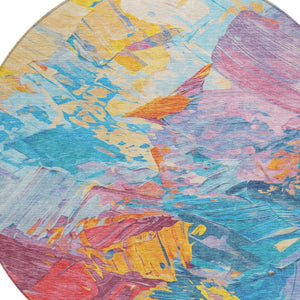 HomeRoots 5' Vibrant Abstract Area Rug – Modern Washable Indoor/Outdoor Design for High-Traffic Spaces 8' Round 618534