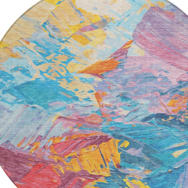 HomeRoots 5' Vibrant Abstract Area Rug – Modern Washable Indoor/Outdoor Design for High-Traffic Spaces 8' Round 618534