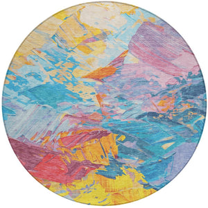 HomeRoots 5' Vibrant Abstract Area Rug – Modern Washable Indoor/Outdoor Design for High-Traffic Spaces 8' Round 618534
