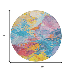 HomeRoots 5' Vibrant Abstract Area Rug – Modern Washable Indoor/Outdoor Design for High-Traffic Spaces 8' Round 618534