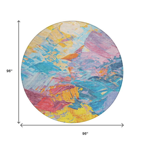 HomeRoots 5' Vibrant Abstract Area Rug – Modern Washable Indoor/Outdoor Design for High-Traffic Spaces 8' Round 618534