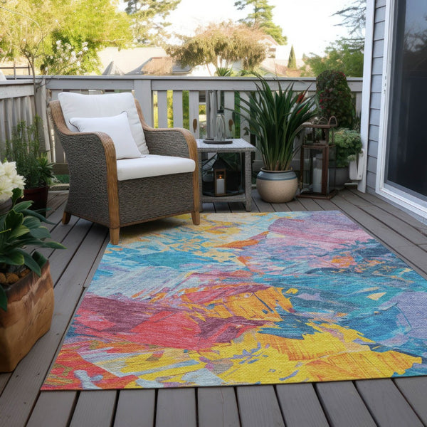 HomeRoots 5' Vibrant Abstract Area Rug – Modern Washable Indoor/Outdoor Design for High-Traffic Spaces 8' X 10' 618535
