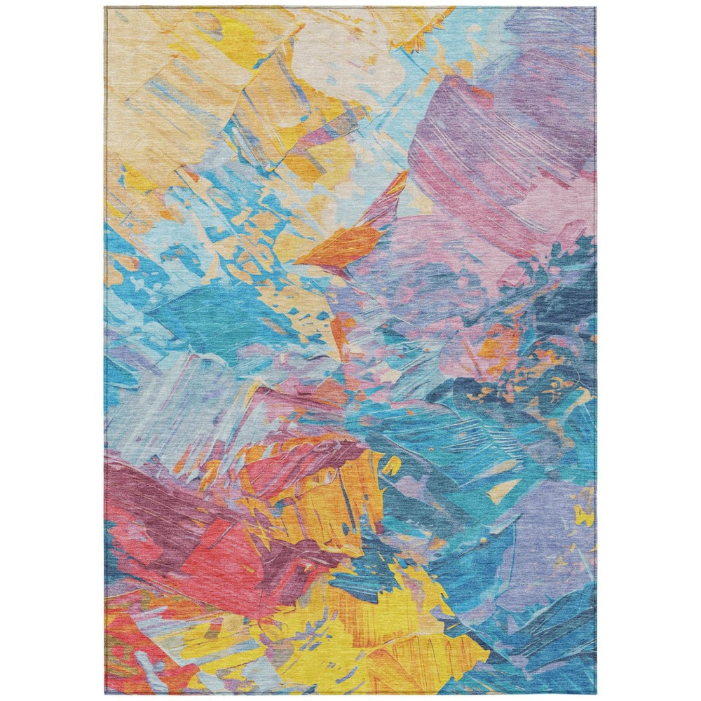 HomeRoots 5' Vibrant Abstract Area Rug – Modern Washable Indoor/Outdoor Design for High-Traffic Spaces 10' X 14' 618537