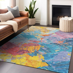 HomeRoots 5' Vibrant Abstract Area Rug – Modern Washable Indoor/Outdoor Design for High-Traffic Spaces 10' X 14' 618537
