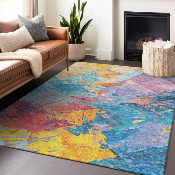 HomeRoots 5' Vibrant Abstract Area Rug – Modern Washable Indoor/Outdoor Design for High-Traffic Spaces 10' X 14' 618537