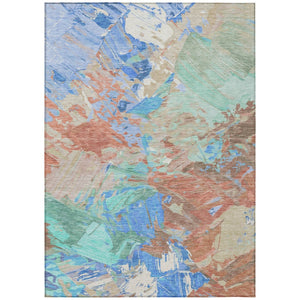 HomeRoots 5' Vibrant Abstract Washable Area Rug in Coral, Teal Blue & Mint Green for Indoor & Outdoor Spaces 5' X 8' 618539