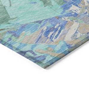 HomeRoots 5' Vibrant Abstract Washable Area Rug in Coral, Teal Blue & Mint Green for Indoor & Outdoor Spaces 5' X 8' 618539