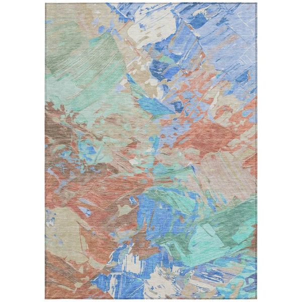 HomeRoots 5' Vibrant Abstract Washable Area Rug in Coral, Teal Blue & Mint Green for Indoor & Outdoor Spaces 5' X 8' 618539