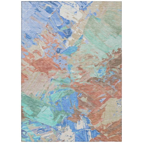 HomeRoots 5' Vibrant Abstract Washable Area Rug in Coral, Teal Blue & Mint Green for Indoor & Outdoor Spaces 8' X 10' 618541