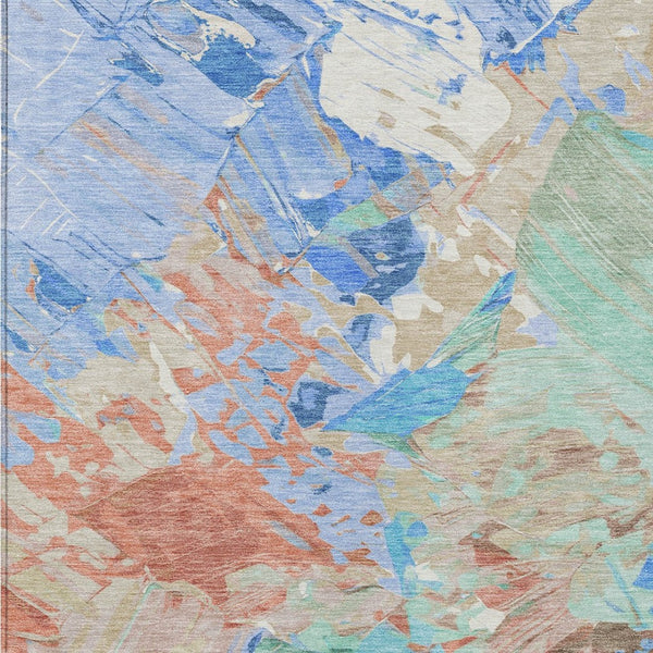 HomeRoots 5' Vibrant Abstract Washable Area Rug in Coral, Teal Blue & Mint Green for Indoor & Outdoor Spaces 8' X 10' 618541