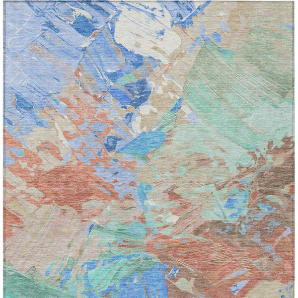 HomeRoots 5' Vibrant Abstract Washable Area Rug in Coral, Teal Blue & Mint Green for Indoor & Outdoor Spaces 9' X 12' 618542