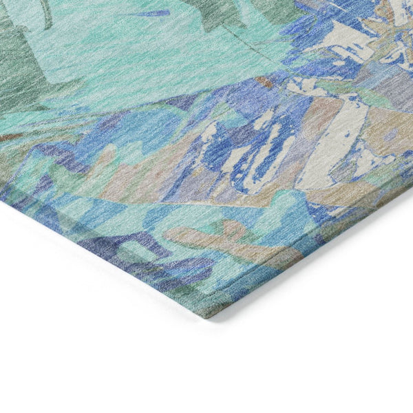 HomeRoots 5' Vibrant Abstract Washable Area Rug in Coral, Teal Blue & Mint Green for Indoor & Outdoor Spaces 10' X 14' 618543