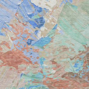 HomeRoots 5' Vibrant Abstract Washable Area Rug in Coral, Teal Blue & Mint Green for Indoor & Outdoor Spaces 10' X 14' 618543