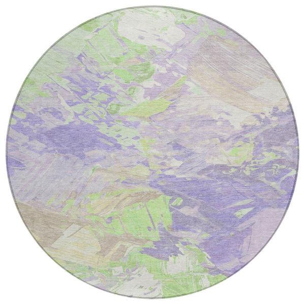 HomeRoots 5' Abstract Washable Indoor Outdoor Area Rug in Lavender Mint Green – Durable, Stylish, Versatile Design 8' Round 618546
