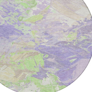 HomeRoots 5' Abstract Washable Indoor Outdoor Area Rug in Lavender Mint Green – Durable, Stylish, Versatile Design 8' Round 618546