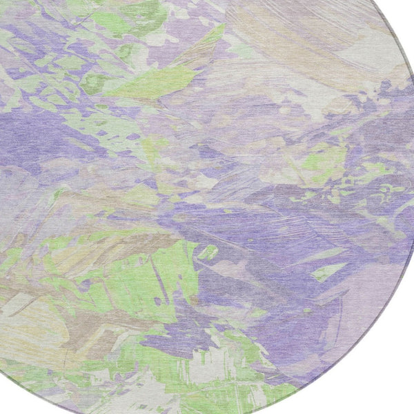 HomeRoots 5' Abstract Washable Indoor Outdoor Area Rug in Lavender Mint Green – Durable, Stylish, Versatile Design 8' Round 618546