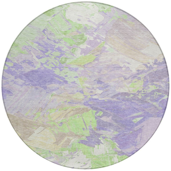 HomeRoots 5' Abstract Washable Indoor Outdoor Area Rug in Lavender Mint Green – Durable, Stylish, Versatile Design 8' Round 618546