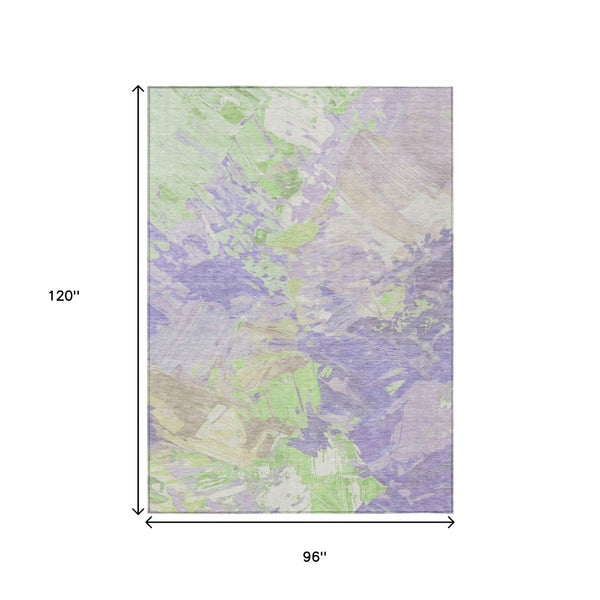 HomeRoots 5' Abstract Washable Indoor Outdoor Area Rug in Lavender Mint Green – Durable, Stylish, Versatile Design 8' X 10' 618547