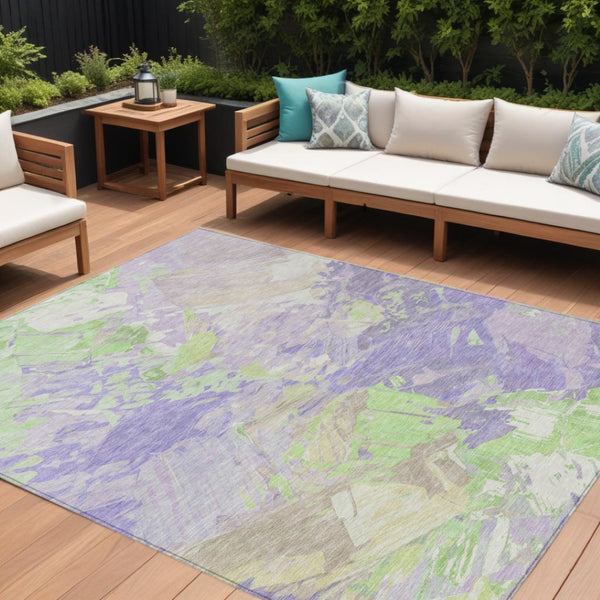 HomeRoots 5' Abstract Washable Indoor Outdoor Area Rug in Lavender Mint Green – Durable, Stylish, Versatile Design 9' X 12' 618548