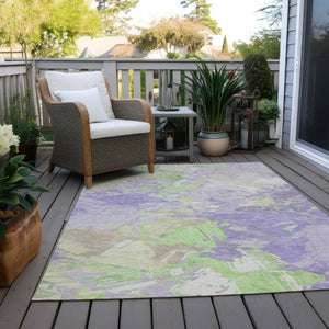HomeRoots 5' Abstract Washable Indoor Outdoor Area Rug in Lavender Mint Green – Durable, Stylish, Versatile Design 9' X 12' 618548