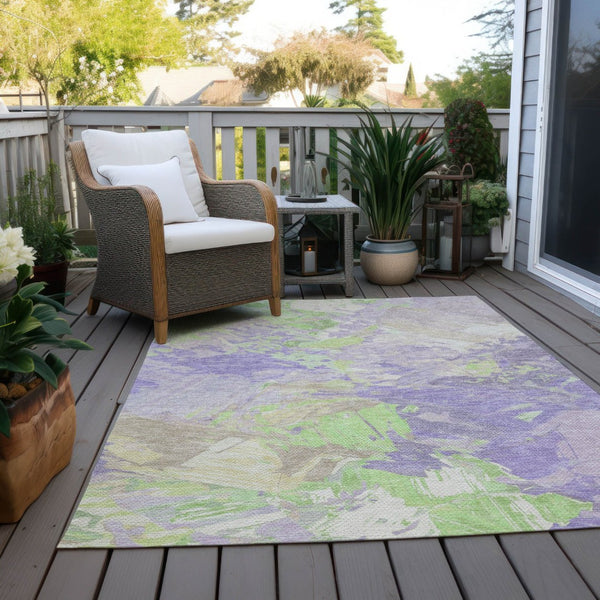 HomeRoots 5' Abstract Washable Indoor Outdoor Area Rug in Lavender Mint Green – Durable, Stylish, Versatile Design 9' X 12' 618548