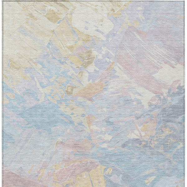HomeRoots 5' Sky Blue Beige and Gold Abstract Area Rug – Stylish, Washable, Durable for Indoor and Outdoor Use 5' X 8' 618551