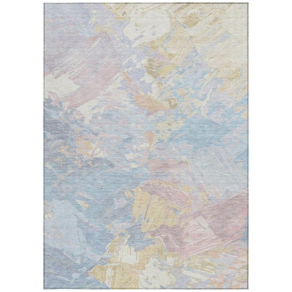 HomeRoots 5' Sky Blue Beige and Gold Abstract Area Rug – Stylish, Washable, Durable for Indoor and Outdoor Use 8' X 10' 618553