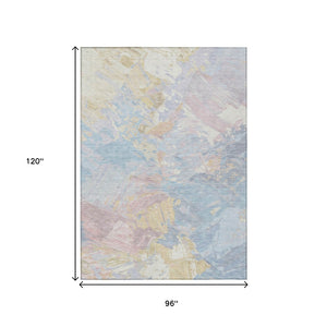 HomeRoots 5' Sky Blue Beige and Gold Abstract Area Rug – Stylish, Washable, Durable for Indoor and Outdoor Use 8' X 10' 618553