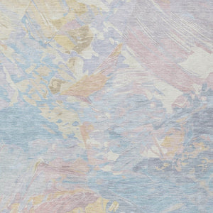 HomeRoots 5' Sky Blue Beige and Gold Abstract Area Rug – Stylish, Washable, Durable for Indoor and Outdoor Use 8' X 10' 618553