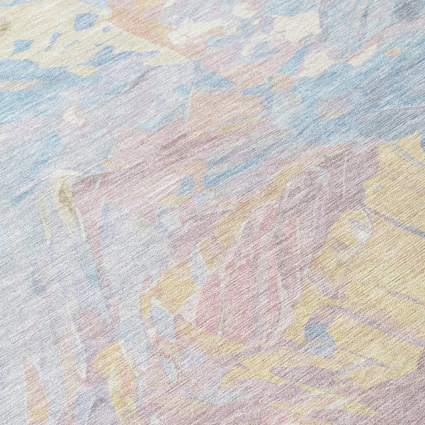 HomeRoots 5' Sky Blue Beige and Gold Abstract Area Rug – Stylish, Washable, Durable for Indoor and Outdoor Use 8' X 10' 618553