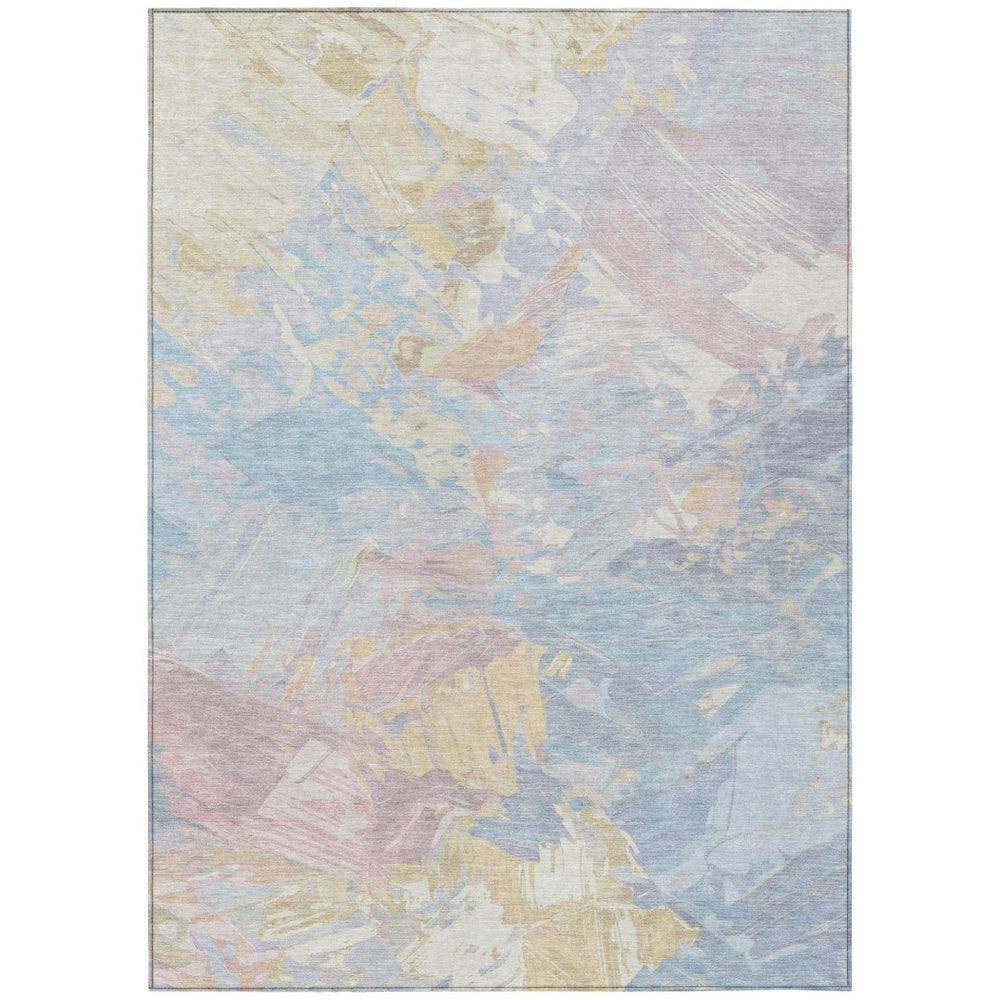 HomeRoots 5' Sky Blue Beige and Gold Abstract Area Rug – Stylish, Washable, Durable for Indoor and Outdoor Use 9' X 12' 618554