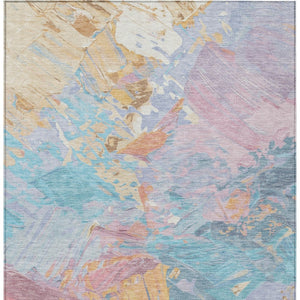 HomeRoots 5' Vibrant Teal Blue Gold Pink Abstract Washable Area Rug for Indoor and Outdoor Versatile Style 5' X 8' 618557