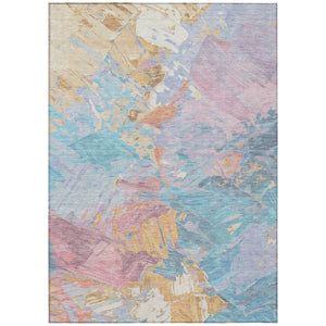HomeRoots 5' Vibrant Teal Blue Gold Pink Abstract Washable Area Rug for Indoor and Outdoor Versatile Style 5' X 8' 618557