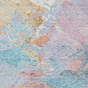 HomeRoots 5' Vibrant Teal Blue Gold Pink Abstract Washable Area Rug for Indoor and Outdoor Versatile Style 5' X 8' 618557