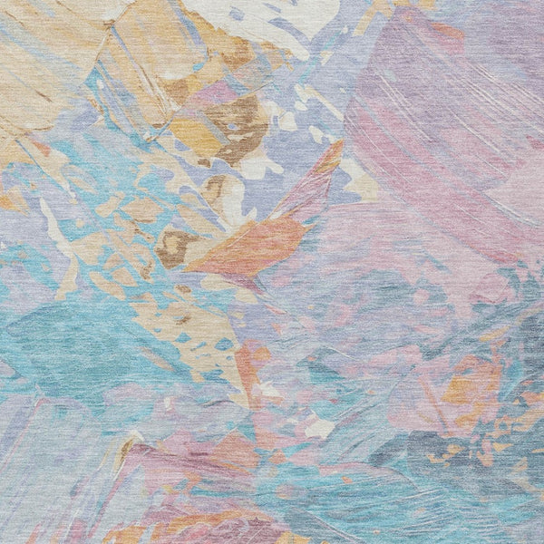 HomeRoots 5' Vibrant Teal Blue Gold Pink Abstract Washable Area Rug for Indoor and Outdoor Versatile Style 5' X 8' 618557