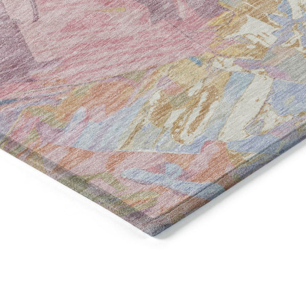 HomeRoots 5' Vibrant Teal Blue Gold Pink Abstract Washable Area Rug for Indoor and Outdoor Versatile Style 8' X 10' 618559