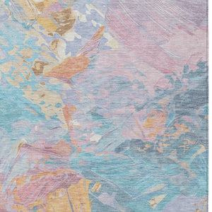 HomeRoots 5' Vibrant Teal Blue Gold Pink Abstract Washable Area Rug for Indoor and Outdoor Versatile Style 8' X 10' 618559