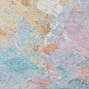 HomeRoots 9' X 12' Abstract Washable Area Rug in Teal Blue, Gold & Pink - Stylish, Durable & Versatile Design! 618560