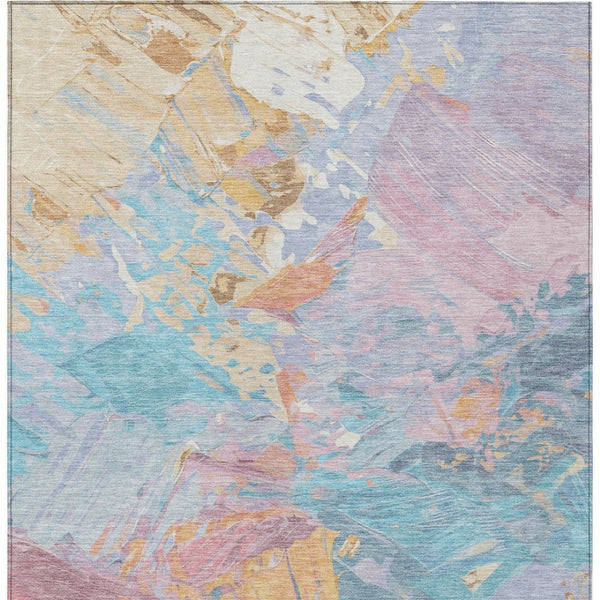 HomeRoots 5' Vibrant Teal Blue Gold Pink Abstract Washable Area Rug for Indoor and Outdoor Versatile Style 10' X 14' 618561