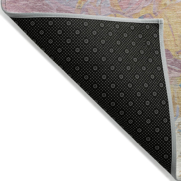HomeRoots 5' Vibrant Teal Blue Gold Pink Abstract Washable Area Rug for Indoor and Outdoor Versatile Style 10' X 14' 618561