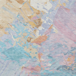 HomeRoots 5' Vibrant Teal Blue Gold Pink Abstract Washable Area Rug for Indoor and Outdoor Versatile Style 10' X 14' 618561