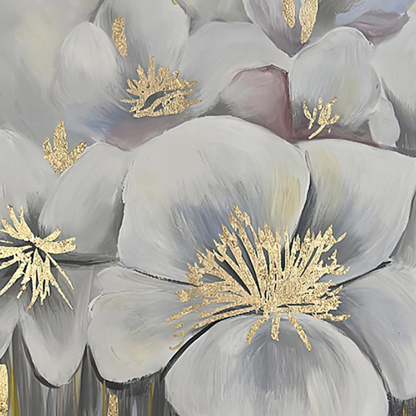 Homeroots White Blossoms Gold Framed Oil Painting - Hand-painted Modern Art For Stylish Wall Décor 39.5"X59"  Canvas 618562