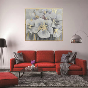 Homeroots White Blossoms Gold Framed Oil Painting - Hand-painted Modern Art For Stylish Wall Décor 39.5"X59"  Canvas 618562
