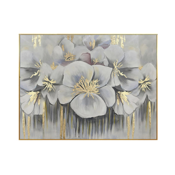 Homeroots White Blossoms Gold Framed Oil Painting - Hand-painted Modern Art For Stylish Wall Décor 39.5"X59"  Canvas 618562
