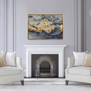 Homeroots Blue Modern Abstract Oil Painting - Hand-painted Gold Framed Wall Art For Trendy Home Decor  Canvas 618563