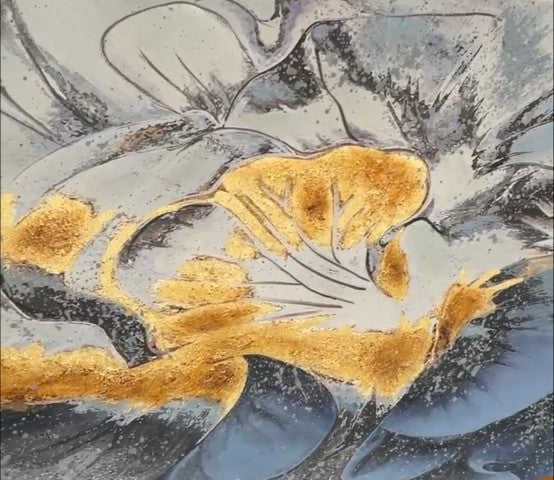 Homeroots Blue Modern Abstract Oil Painting - Hand-painted Gold Framed Wall Art For Trendy Home Decor  Canvas 618563